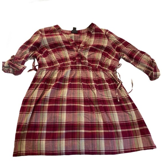 Oh Baby Maternity Size Large Red/Tan Plaid Button-up Shirt Tunic By Motherhood - Picture 9 of 12